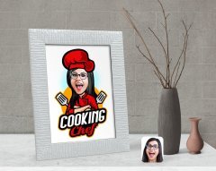 Kişiye Özel Kadın Chef Karikatürlü Dekoratif Çerçeve-11