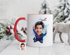 Bk Gift Kişiye Özel Paraşüt Karikatürlü Kırmızı Kupa Bardak-1, Sevgiliye Hediye, Arkadaşa Hediye