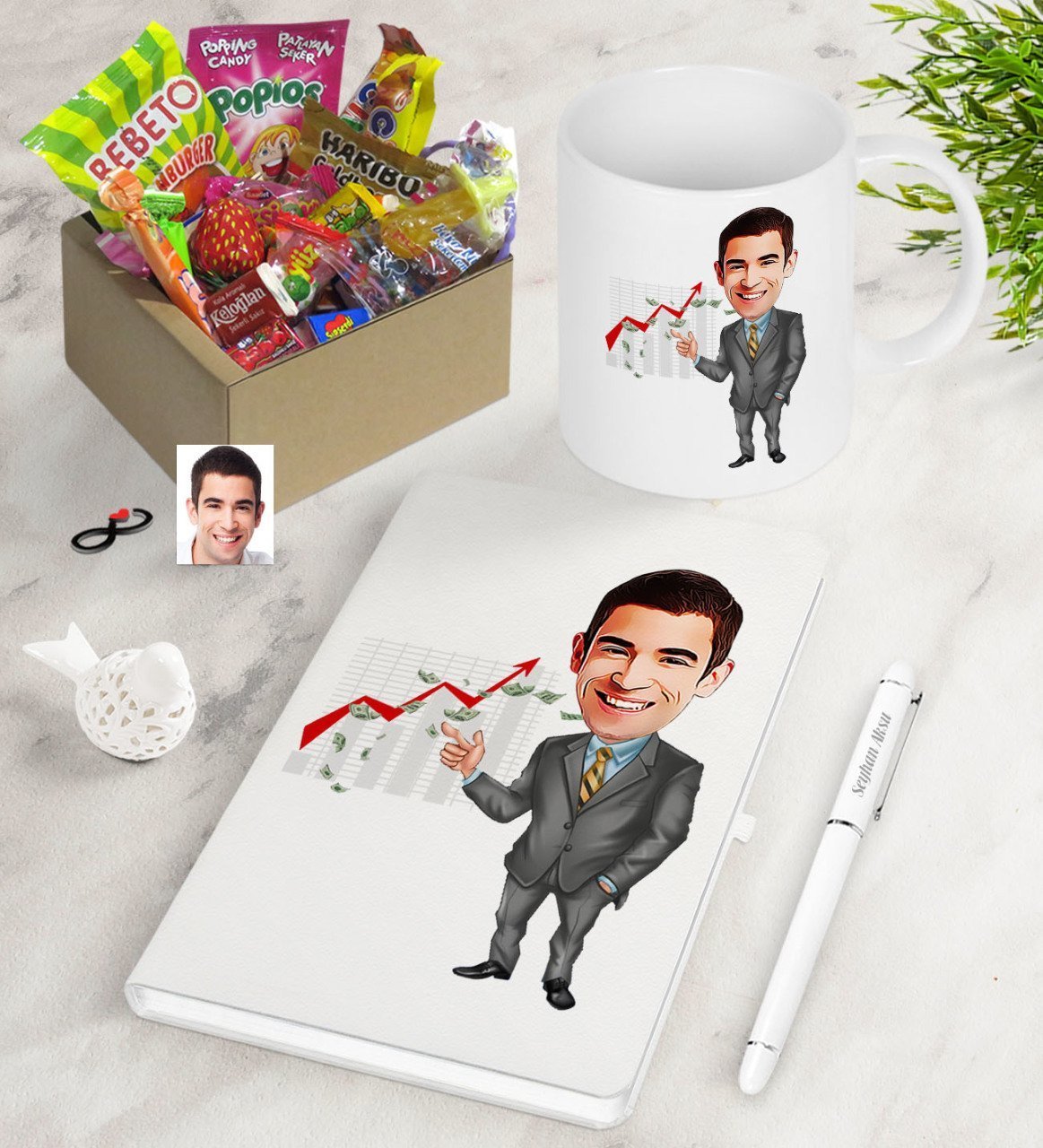 Kişiye Özel Bay Patron Karikatürlü Nostaljik Lezzetler Defter Kalem Kupa Hediye Seti-4