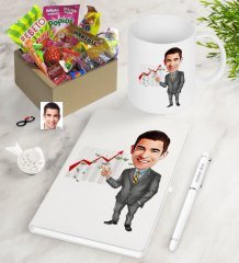 Kişiye Özel Bay Patron Karikatürlü Nostaljik Lezzetler Defter Kalem Kupa Hediye Seti-4