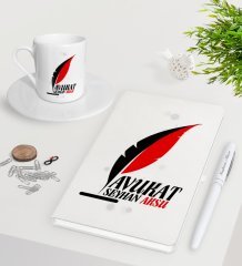 Kişiye Özel Avukat Beyaz Defter Kalem Türk Kahvesi Fincanı Seti-8