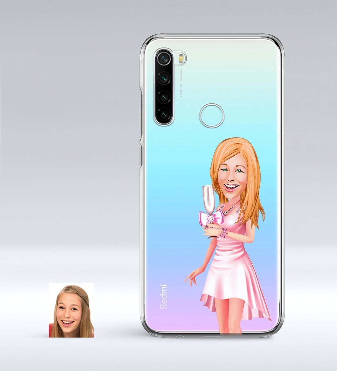 Kişiye Özel Bayan Karikatürlü Xiaomi Redmi Note 8 İnce Şeffaf Silikon Telefon Kapağı-41