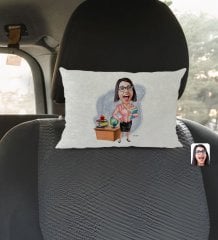 Kişiye Özel Kadın Öğretmen Karikatürlü Dikdörtgen Araç Koltuk Yastığı-5