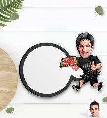 Kişiye Özel Erkek Kasap Karikatürlü Ahşap Bardak Altlığı-2