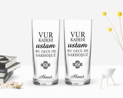 Kişiye Özel Renkli Baskılı Vur Kadehi Ustam Tasarımlı İkili Rakı Bardağı Seti-1