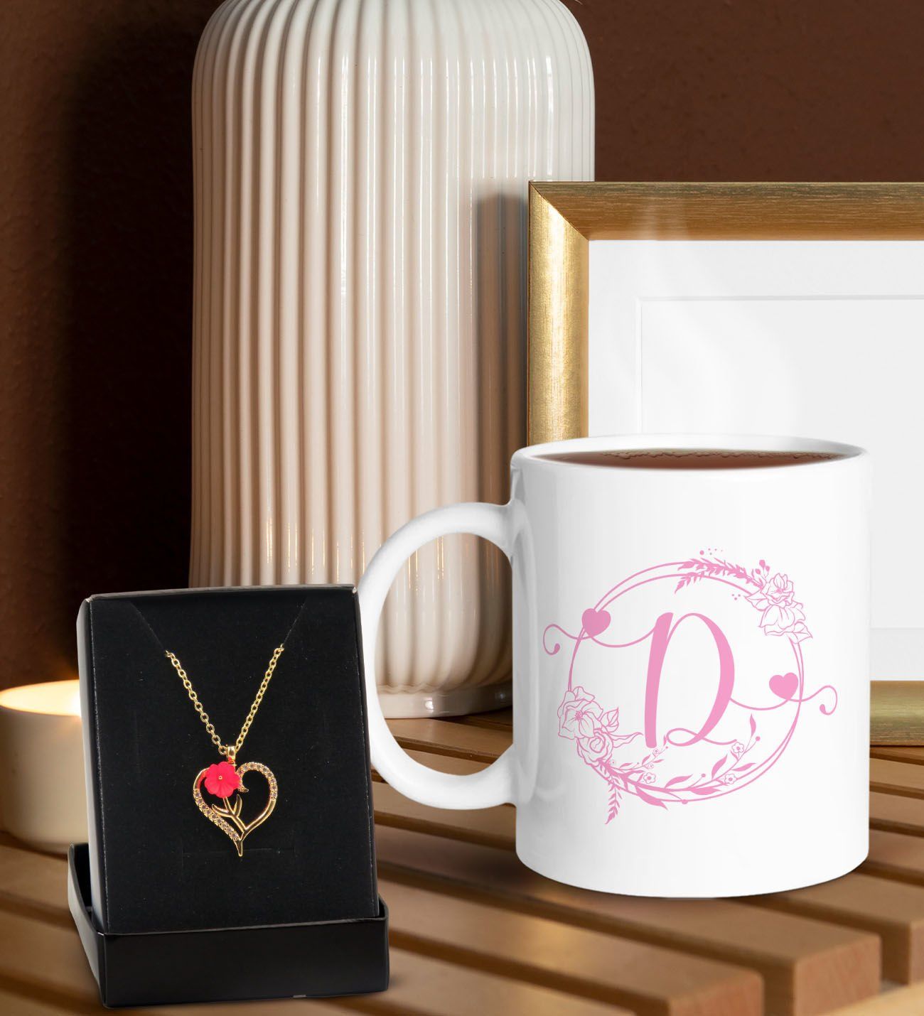 BK Gift Kişiye Özel Kupa ve Zirkon Taşlı Aşk Çiçeği Kalp Kolye-7, Sevgiliye Hediye, Doğum Günü Hediyesi, Yıl Dönümü Hediyesi