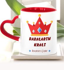 Kişiye Özel Babalar Günü Temalı Kırmızı Kalpli Kupa Bardak 19-501