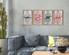 BK Home İskambil 4'lü El Yapımı Ahşap Çerçeveli Tablo-3