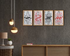 BK Home İskambil 4'lü El Yapımı Ahşap Çerçeveli Tablo-3