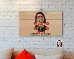 Kişiye Özel Melek Annem Karikatürlü Otantik Ahşap Palet Tablo