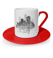 Kişiye Özel City Tasarımlı Kırmızı Türk Kahvesi Fincanı - 1