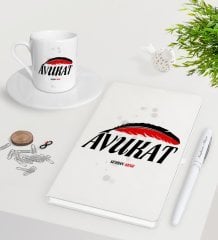 Kişiye Özel Avukat Beyaz Defter Kalem Türk Kahvesi Fincanı Seti-7