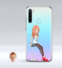 Kişiye Özel Bayan Karikatürlü Xiaomi Redmi Note 8 İnce Şeffaf Silikon Telefon Kapağı-39