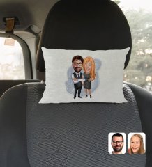 Kişiye Özel Sevgililer Karikatürlü Dikdörtgen Araç Koltuk Yastığı-100