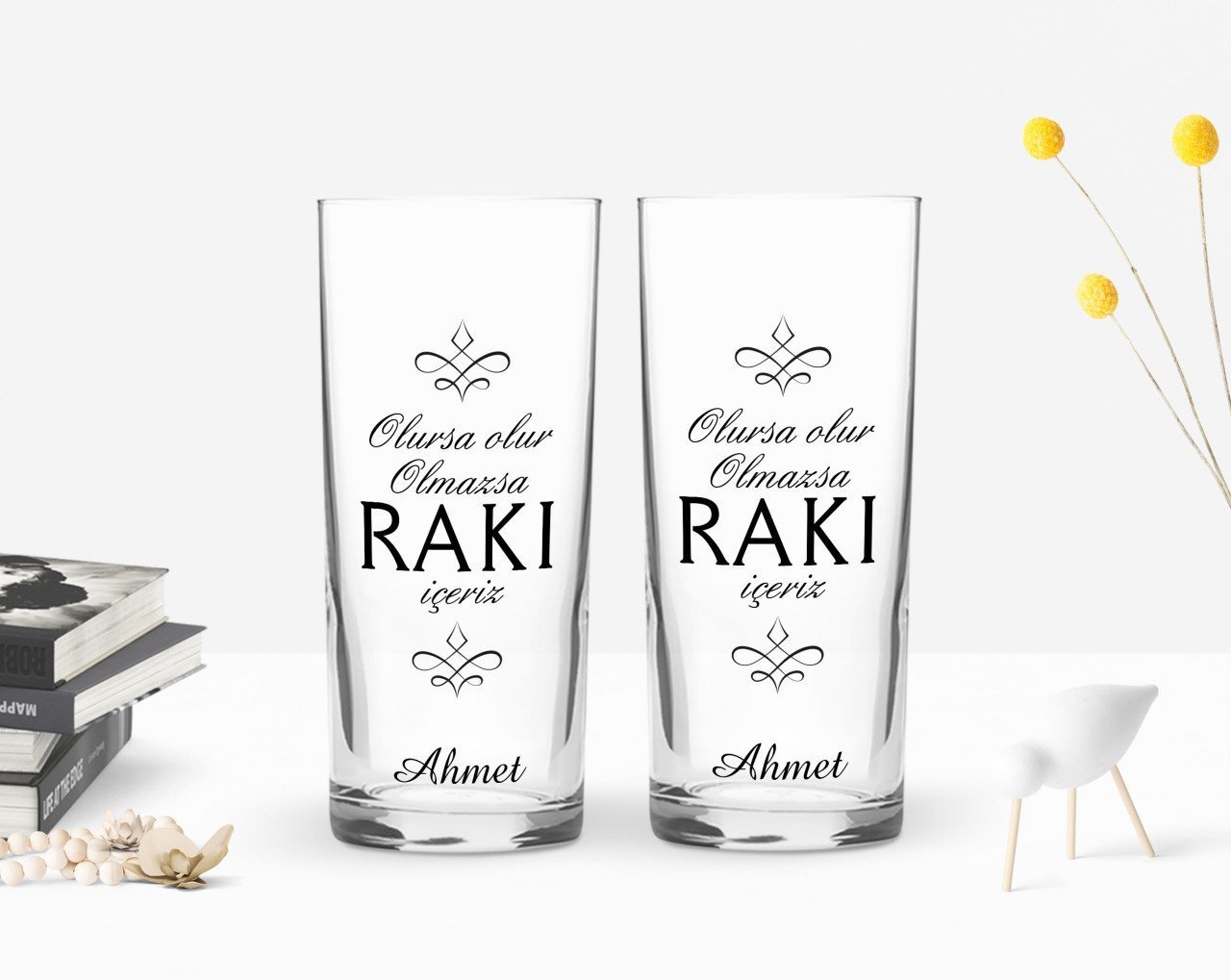 Kişiye Özel Renkli Baskılı Olursa Olur Tasarımlı İkili Rakı Bardağı Seti-1