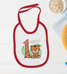 BK Kids 1 Yaşındayım Tasarımlı Kırmızı Bebek Body Zıbın ve Mama Önlüğü Hediye Seti-2