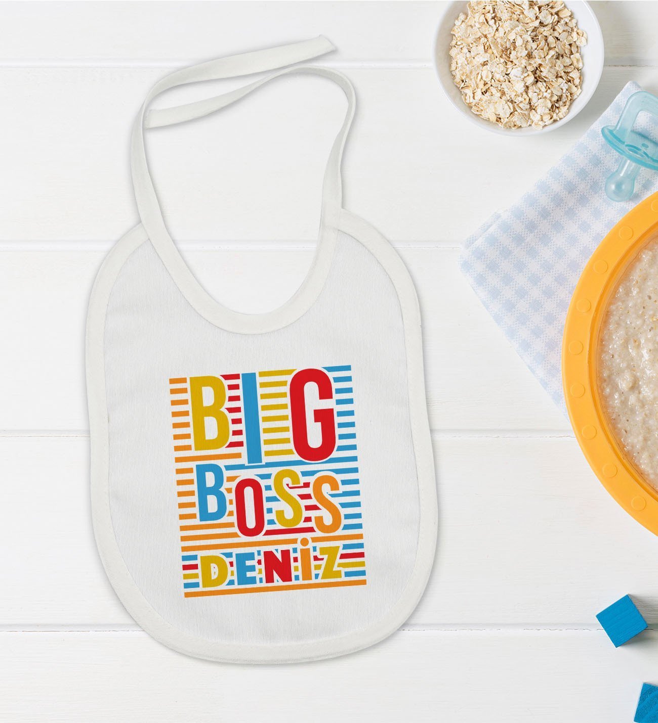 BK Kids Kişiye Özel Big Boss Tasarımlı Bebek Mama Önlüğü - Model 1