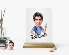 Kişiye Özel Erkek Doktor Karikatürlü Ahşap Standlı Çerçeve-3