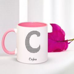 Kişiye Özel C Harfi İsimli Pembe Kupa Bardak