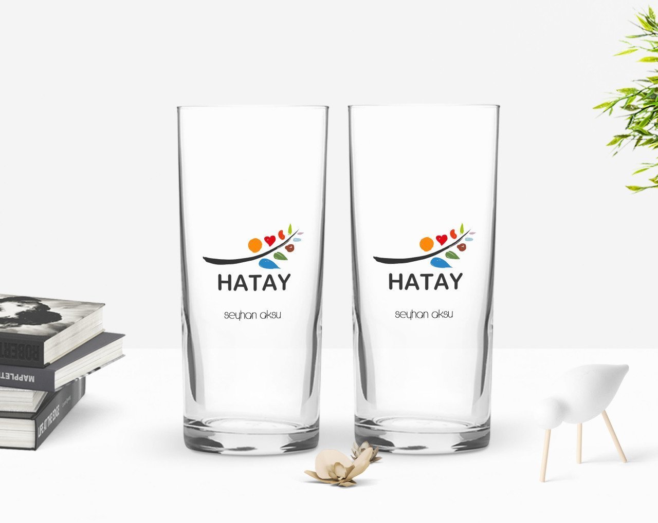 Kişiye Özel Renkli Baskılı Hatay Tasarımlı Turistik İkili Rakı Bardağı Seti-1