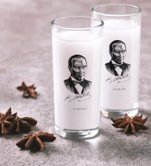 Kişiye Özel Renkli Baskılı Atatürk Temalı İkili Rakı Bardağı Seti-14