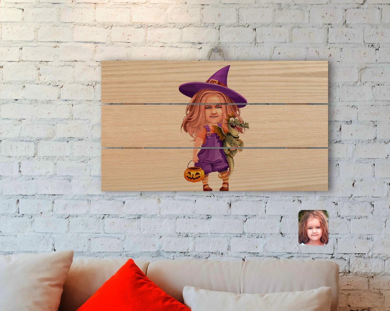 Kişiye Özel Küçük Cadı Karikatürlü Otantik Ahşap Palet Tablo-1