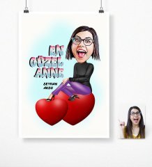 Kişiye Özel En Güzel Anne Karikatür Afiş Poster (50 x 70 cm.)