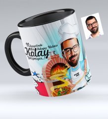 Kişiye Özel Bay Kebapçı Ustası Karikatürlü Siyah Kupa Bardak - 1