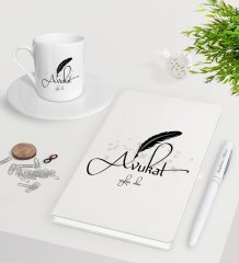 Kişiye Özel Avukat Beyaz Defter Kalem Türk Kahvesi Fincanı Seti-6