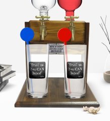 Kişiye Özel Renkli Baskılı Trust Me You Can Dance Tasarımlı İkili Vodka Bardağı ve Çift Musluklu Doğal Ahşap Vodka Standı-2