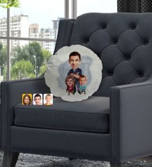 Kişiye Özel Baba Kız Oğul Karikatürlü Yuvarlak Dekoratif Kırlent Yastık-1