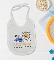 BK Kids Halamı Çok Seviyorum Tasarımlı Bebek Body Zıbın ve Mama Önlüğü Hediye Seti - Model 1