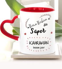 Kişiye Özel Babalar Günü Temalı Kırmızı Kalpli Kupa Bardak 17-499