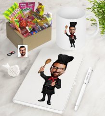 Kişiye Özel Bay Master Chef Karikatürlü Nostaljik Lezzetler Defter Kalem Kupa Hediye Seti
