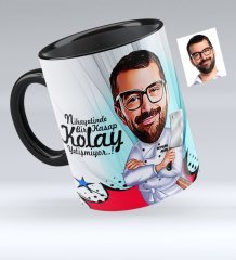 Kişiye Özel Bay Kasap Karikatürlü Siyah Kupa Bardak - 1