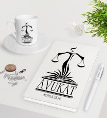 Kişiye Özel Avukat Beyaz Defter Kalem Türk Kahvesi Fincanı Seti-5