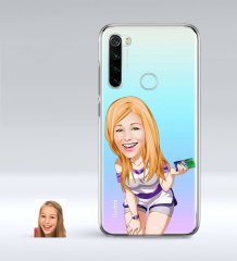 Kişiye Özel Bayan Karikatürlü Xiaomi Redmi Note 8 İnce Şeffaf Silikon Telefon Kapağı-36