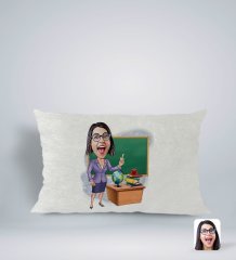 Kişiye Özel Kadın Öğretmen Karikatürlü Dikdörtgen Araç Koltuk Yastığı-1
