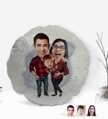 Kişiye Özel Aile Karikatürlü Yuvarlak Dekoratif Kırlent Yastık-2
