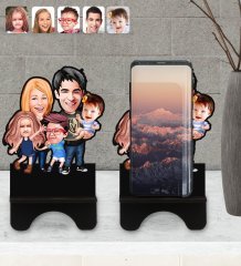 Kişiye Özel Aile Karikatürlü Ahşap Biblo Telefon Standı-6
