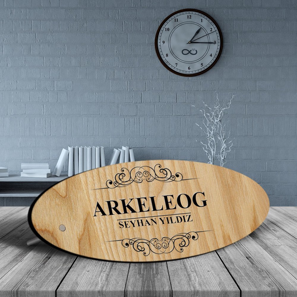 Kişiye Özel Mesleki Arkeleog Ahşap Oval Masa İsimliği  - 2