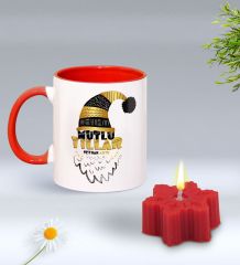 Yılbaşı Hediyesi BK Gift Kişiye Özel Yeni Yıl Tasarımlı Kırmızı Kupa Bardak ve Kırmızı Kar Tanesi Kokulu Mum Hediye Seti-6, Sevgiliye, Arkadaşa Hediye