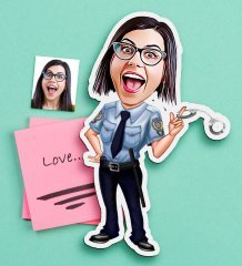 Kişiye Özel Bayan Polis Karikatürlü Ahşap Magnet