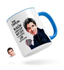Kişiye Özel Erkek Her Şey Yolundaymış Gibi Karikatürlü Mavi Kupa Bardak-4