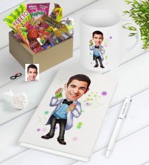 Kişiye Özel Bay Kimya Öğretmeni Karikatürlü Nostaljik Lezzetler Defter Kalem Kupa Seti-3