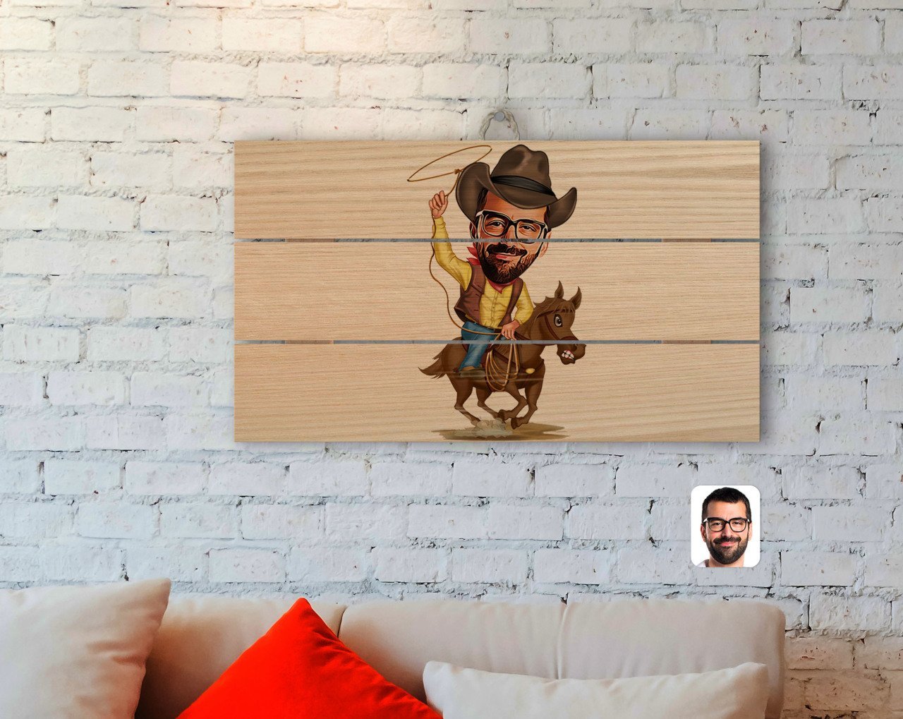Kişiye Özel Kovboy Karikatürlü Otantik Ahşap Palet Tablo-2