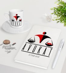 Kişiye Özel Avukat Beyaz Defter Kalem Türk Kahvesi Fincanı Seti-4