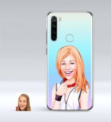 Kişiye Özel Bayan Karikatürlü Xiaomi Redmi Note 8 İnce Şeffaf Silikon Telefon Kapağı-35