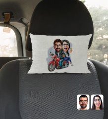 Kişiye Özel Sevgililer Karikatürlü Dikdörtgen Araç Koltuk Yastığı-97