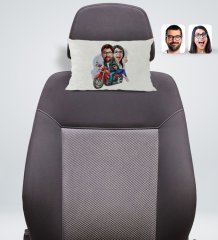 Kişiye Özel Sevgililer Karikatürlü Dikdörtgen Araç Koltuk Yastığı-97